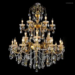 Chandeliers Large 3 Tiers 24 Arms Crystal Chandelier Light Fixture Antique Brass Luxurious Indoor Lustre Lamp MD8504 L24 D1150mm H1400mm