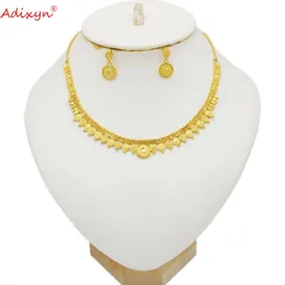Collares Adixyn, collar para mujer, conjunto de joyería india para mujer, pendientes de Color dorado, Color dorado, Dubai, envío gratis