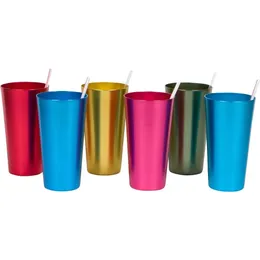 20 oz. Retro Aluminium Tumblers - 6 koppar - av varumärkesnovationer blandade färger kopp med halm kall koppar vattenflaska 240113