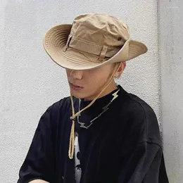 Berets 2024 Fashion Summer Bucket Hat Cowboy Men Men Outdoor Fishing Hiking Beach Hats Treasable Anti UV Sun Cap كبير الحافة