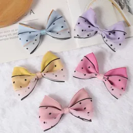 Hair Accessories 9cm Baby Bow Girls Handmade Boutique Lace Ribbon Bowknot Casual Cute Headwear Children 6pcs/lot