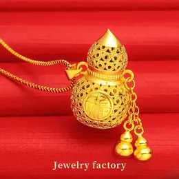 Ожерелья из чистого 100% позолоченного настоящего золота 999 пробы, 18-каратного женского позолоченного ожерелья, воротника, цепочки для свитера, тканого кулона из тыквы с сокровищами для женских подарков