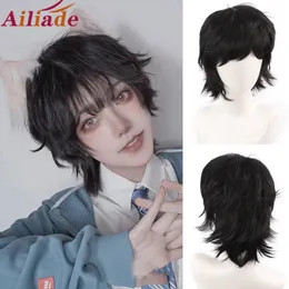 Ailiade Black Men's Short Straight Bangs 12 Synthetic s For Male Boy Cosplay Anime Daily Party Heat Resistant 240113