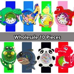 Wholesale 10 Pieces Dinosaur Children Watch 10Pcs/lot Unicorn Shark Kids Slap Watches Baby Learn See Time Toys Girls Boys Watch 240113