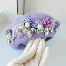 Basker 202411-shi ins chic vinter violet ull designer spets färg tyg blomma lady basker kvinnor fritid målare hatt