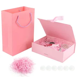 3 w 1 różowy pudełko na prezent składane z torbą wiejską Raffia impreza imprezowa zapasy opakowania urodziny walentynki 240113