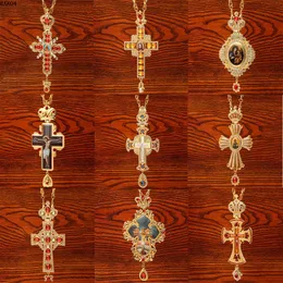 Kolyeler Yüksek nitelikli Pectoral Haç Ortodoks İsa Crucifix Sergililer Rhinestones Zincir Altın Dini Takı Papaz Dualar LM88