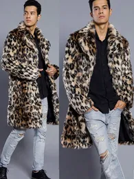 Autumn Winter Men's Faux päls stor lapel päls lång män faux päls jacka mäns överrock herr kläd leopard tjock kappa 240113