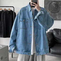 Herrenmode-Trend, reine Farbe, blaue Jeansjacken, lockere, lässige Langarm-Oberbekleidung, Taschenmäntel, Übergröße M-2XL 240113