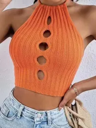 Heliar oco para fora de malha cruz halter topos y2k camisola feminina primavera verão sólido regatas sem mangas sexy colheita topos