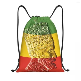 Shoppingväskor Haile Selassie King Ethiopia Jah Rastafari DrawString ryggsäck Kvinnor Män Sport Gym Sackpack Foldbar väska