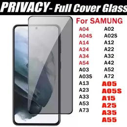 Protetor de tela de telefone de vidro temperado de privacidade para Samsung Galaxy A55 A35 A25 A15 A05 A05S S23FE A54 A34 A24 A14 A04 A73 A53 A33 A23 A13 5G Cobertura completa de vidro anti-espião