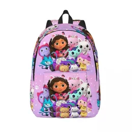 Taschen 3D-Druck Cartoon Gabbys Puppenhaus Canvas Rucksack für Mädchen Jungen Gabby Mercat College Schule Reisetaschen Damen Herren Büchertasche