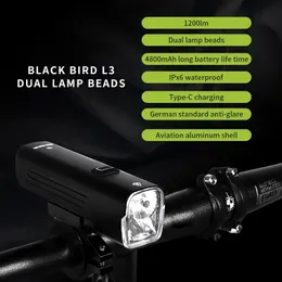 Lichter Blackbird L3 Fahrrad-Frontlampe 1200 lm regenfest TypeC Lade Doppel-Multilamp-Fahrradscheinwerfer LED leistungsstarkes Fahrradlicht