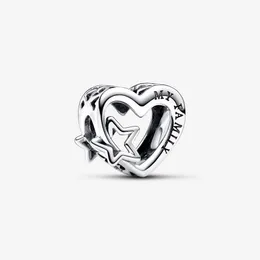 100% 925 Sterling Silver OpenWork Family Heart Star Charms Fit Original Europeisk charmarmband Fashion Women Wedding Engagement Smycken Tillbehör
