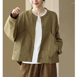 Chaquetas de algodón para mujer, cárdigans holgados de estilo coreano, ropa de trabajo sólida, abrigos de manga larga, abrigos de una botonadura, ropa Vintage