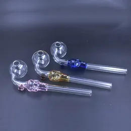 Curved Skull Bubbler Pyrex Glass Oil Burner Pipes Bent Glass Pipes Thickness Glass Tube Balancer Skull Smoking Water Pipes with Od 30mm Bubble