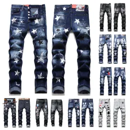 jeans impilati eans per mens jeans per gli uomini designer jeans slim fit jeans viola designer jeans patchwork di cotone medern twill skinny jean pulsante fly stile del foro di luce