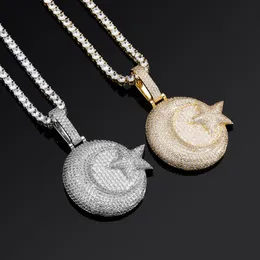 Hip Hop Big Star und Mond Anhänger Halskette Damen Herren Geschenk Voll 5A Zirkon 18k Echt vergoldet Schmuck Geschenk