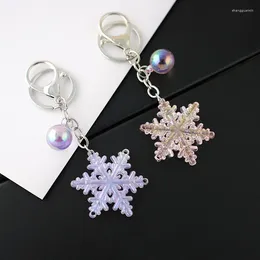 Chaveiros criativo floco de neve laser colorido pingente chaveiro anel de metal presente bonito meninos e meninas moda pequena