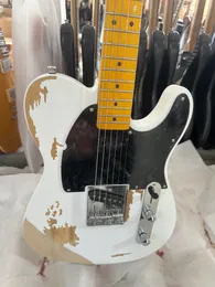 오래된 일렉트릭 기타, 흰색, 알더 바디, 수입 메이플 지판, 번개 패킹 만들기