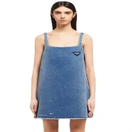 Designer triângulo distintivo vestidos denim vestidos das mulheres suspender saia qualidade superior moda senhora vestido de festa