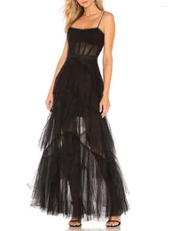 캐주얼 드레스 여름 여성 소매 얇은 명주 그 얇은 색 드레스 레이어 헴 헴 롱 파티 칵테일 스트리트웨어