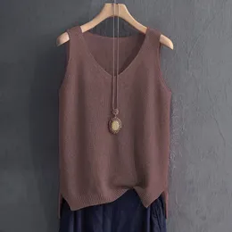 Big Size 5XL Solid Vintage Sleeveless Sweaters Vest Spring Autumn Loose VNeck Pullover Fashion Casual Women Knit Tops 240113