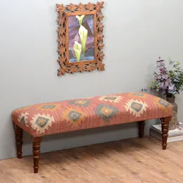 Wooden Bench with Jute Rug for Home Gifts, Handmade Bench Home Furniture Unique Decor