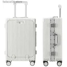 Suitcases Luggage Front Opening New 18 20 24-Inch USB Suitcase On Wheel Unisex Carry-on Aluminum Trolley Carrier Travel Bag Waterproof Q240115