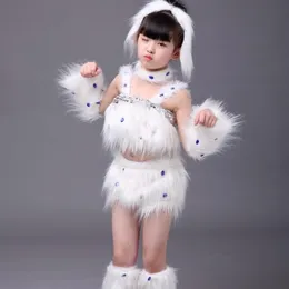 Trajes de dança de cachorro branco fofo para meninas fantasias de dança de animais roupas de jardim de infância fantasia de animal QERFORMANCE2243