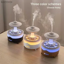 Humidifiers Hot Sale Colorful Raindrop Humidifier Household Night Light Mushroom Desktop Mute Rain Cloud Aromatherapy MachineL240115