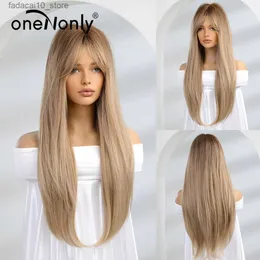 Synthetic Wigs oneNonly Synthetic Wig Blonde Wig Long Straight Wigs for Women Party Cosplay Natural Human Hair Heat Resistant Q240115