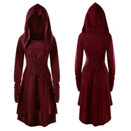S-5XL Lady Hooded Dress Middle Ages Renaissance Halloween Archer Cosplay Costumes Vintage Medieval Bandage Party Vestido190k