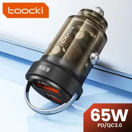 شحنات TOOCKI 65W TYPE C PD CAR ACRGER USB C FAST Charger Charging Adapter Lighter في السيارة لـ iPhone Xiaomi Samsung Huawei