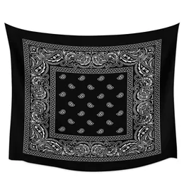 Bandana Black Tapestry Wall Hanging Fabric Hippie Beach Blanket Living Room Decor Bedroom Background Carpet Cloth Covering 240115