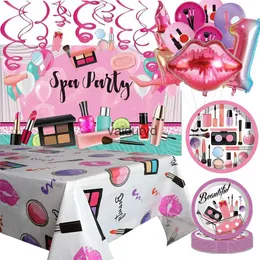 Stoviglie usa e getta Beauty Spa Decorazione per feste Tazza usa e getta Piatto Palloncini Dolce principessa rosa Trucco Compleanno per ragazza Baby Shower Suppliesvaiduryd