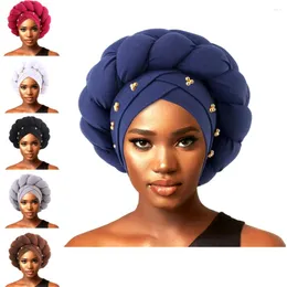 Ethnic Clothing African Auto Gele Turban Hijab Caps Aso Oke Hair Headtie Already Made Arab Muslim Scarf Head Wrap Women Hat Beading