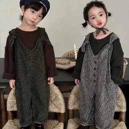 Fashion Children's Leopard Print Jumpsuit Kids 1 To 8 Year Old Clothing Baby Boys Girls Vintage Overalls Corduroy Pant 240115