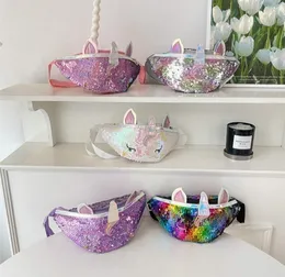 Bambini paillettes unicorno marsupio bambini monospalla zaini petto marsupi ragazzi ragazze messenger borsa casual cartone animato Z6727