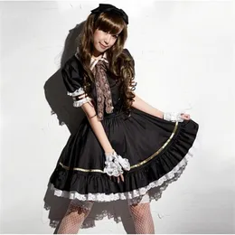 Shanghai Story Japanese Sweet Maid Dress Cosplay Maid Costume cute Lolita Apron Dress Set Service Costume Black209B