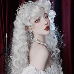 Sentetik peruklar wtb sentetik uzun dalgalı kıvırcık cosplay peruk ile patlama ile açık gri lolita peruk kadın Noel cosplay ısıya dayanıklı peruklar kadın q240115