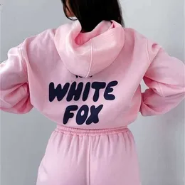 Kadın Hoodies Mektup Baskı Parçası Kıyafetler Fox Boyun Boyun Uzun Beyaz Kollu Sweatshirt ve Pantolon Set Trailsuit Pullover Kapüşonlu Spor Takım Tişört