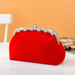 Evening Bags Vintage Red Diamond Velvet Elegant Clutches Small Purses For Womens Wedding Party Bridal Bag Handbags Chain Shoulder