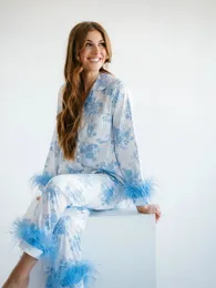 Designer australiano extravagante feminino cetim estampado casual terno pijama loungewear tamanho feminino S-2XL
