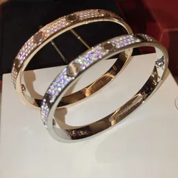 Brazalete de marca fina de lujo, joyería de plata de ley 925 pura para mujer, destornillador, diseño grueso, brazalete de amor con diamantes de oro rosa, tornillo de compromiso de boda B