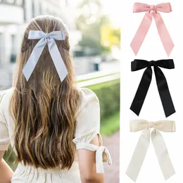 Big Size Girls Satins Bow Hair Clip for Women Vintage Wedding Long Ribbon Korean Hair Pin Barrette Fashion Hårtillbehör 3015