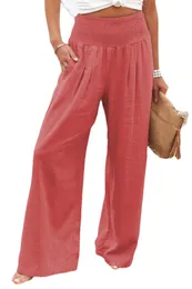 Pocket kadınları ile gündelik gevşek yüksek bel pamuk keten geniş bacak pantolon yaz vintage uzun pantolon sokak kıyafetleri pantolon