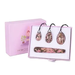 4PC Yoni Egg Set with Gift Box Drill Natural Rhodolite Stone Egg Crystal Ball Kegel Exercise Pelvic Floor Muscle Vaginal Care Tool