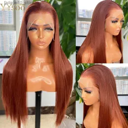 Syntetiska peruker Yysoo Long Per Brown13x4 Futura Syntetisk spets Front Wig Silky Straight Glueless Pre Plucked Wig Soft Slooth Natural Hairline Q240115